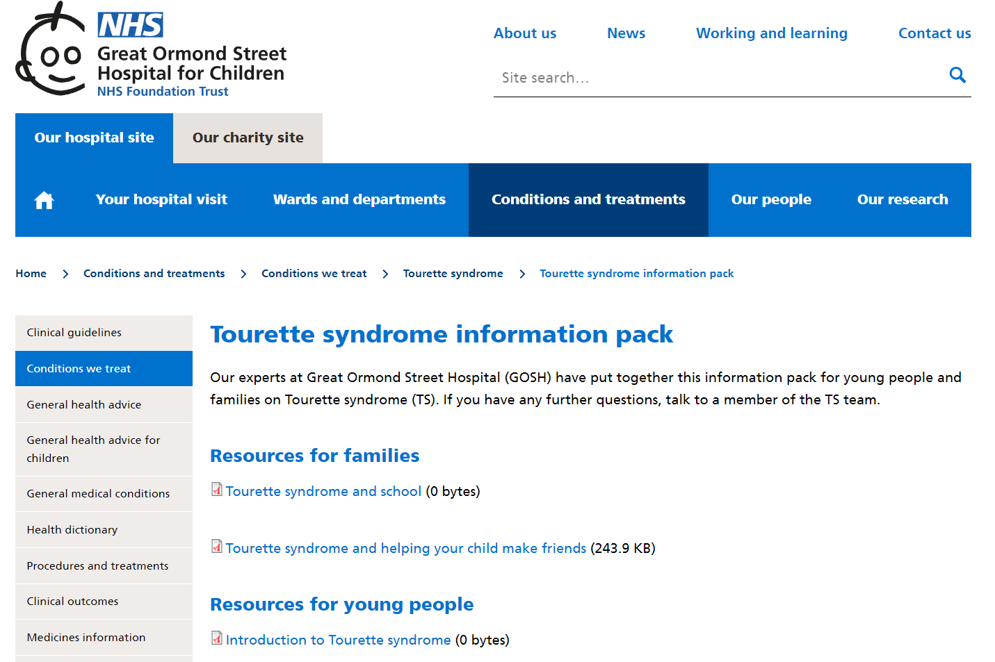 Great Ormond Street Hospital — Tourette Syndrome